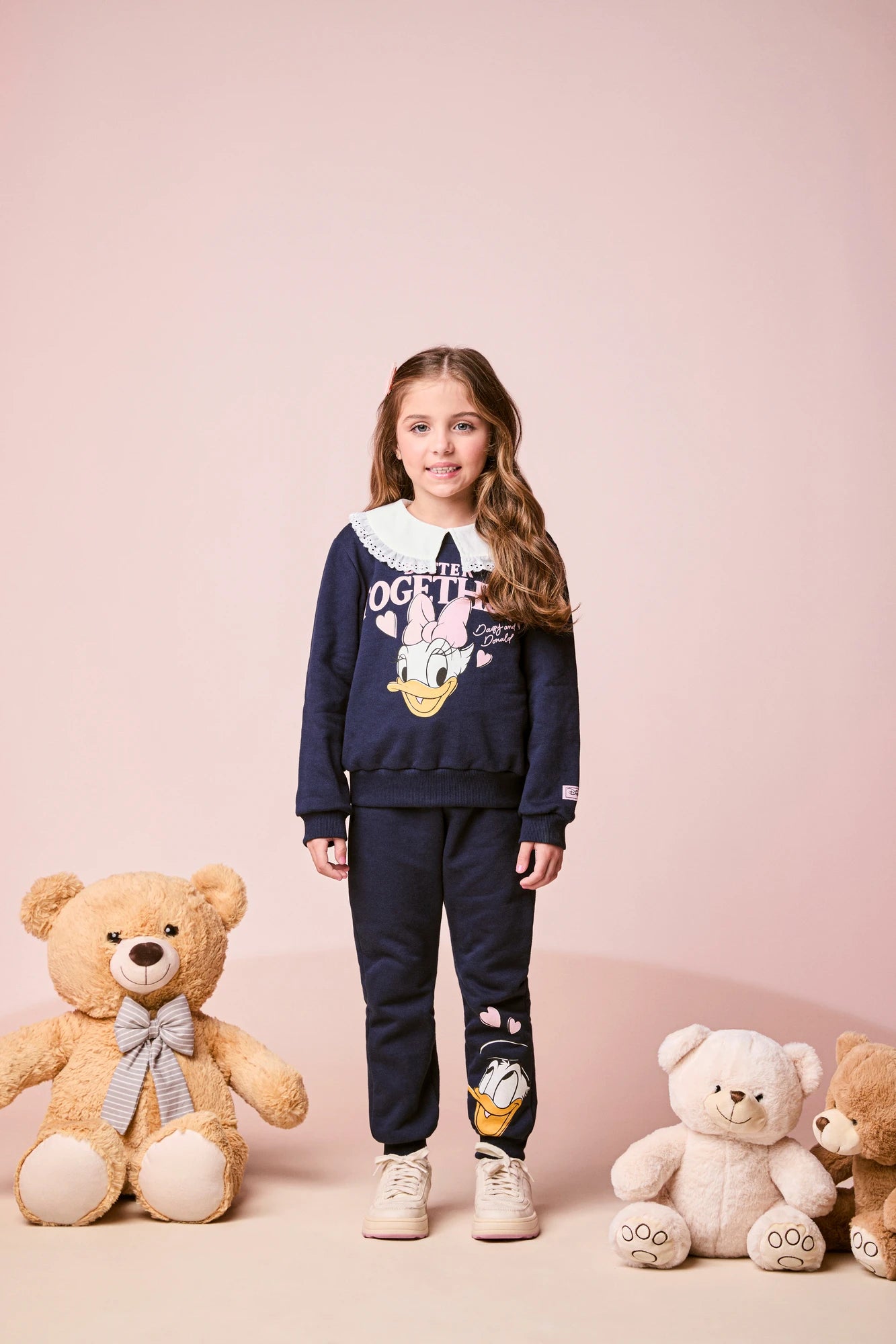 Conjunto Infantil Momi Inverno com Calça e Moletom Flanelado Azul Marinho Margarida Better Together Disney