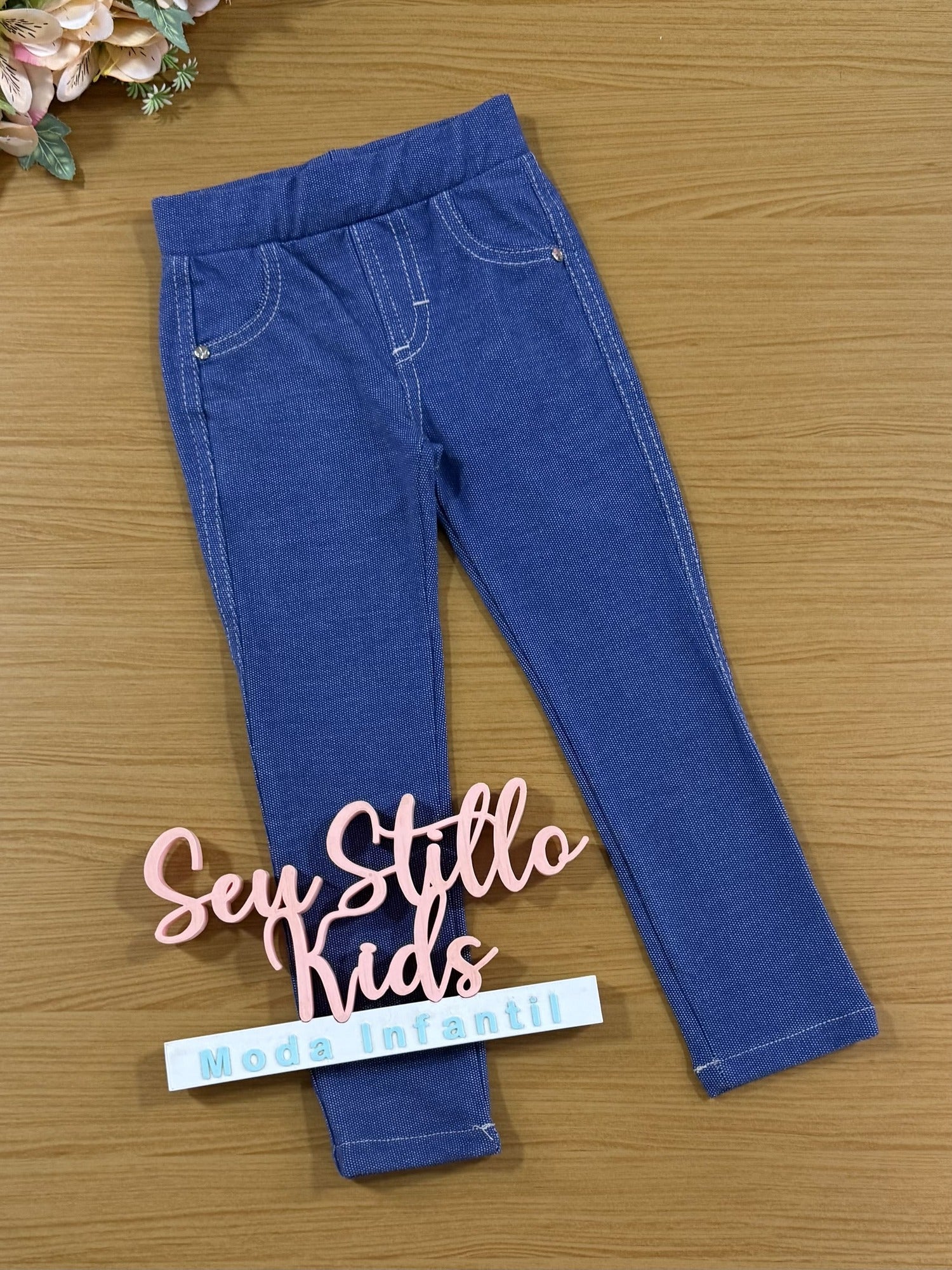 Calça Legging Infantil Kukie Azul Imita Jeans