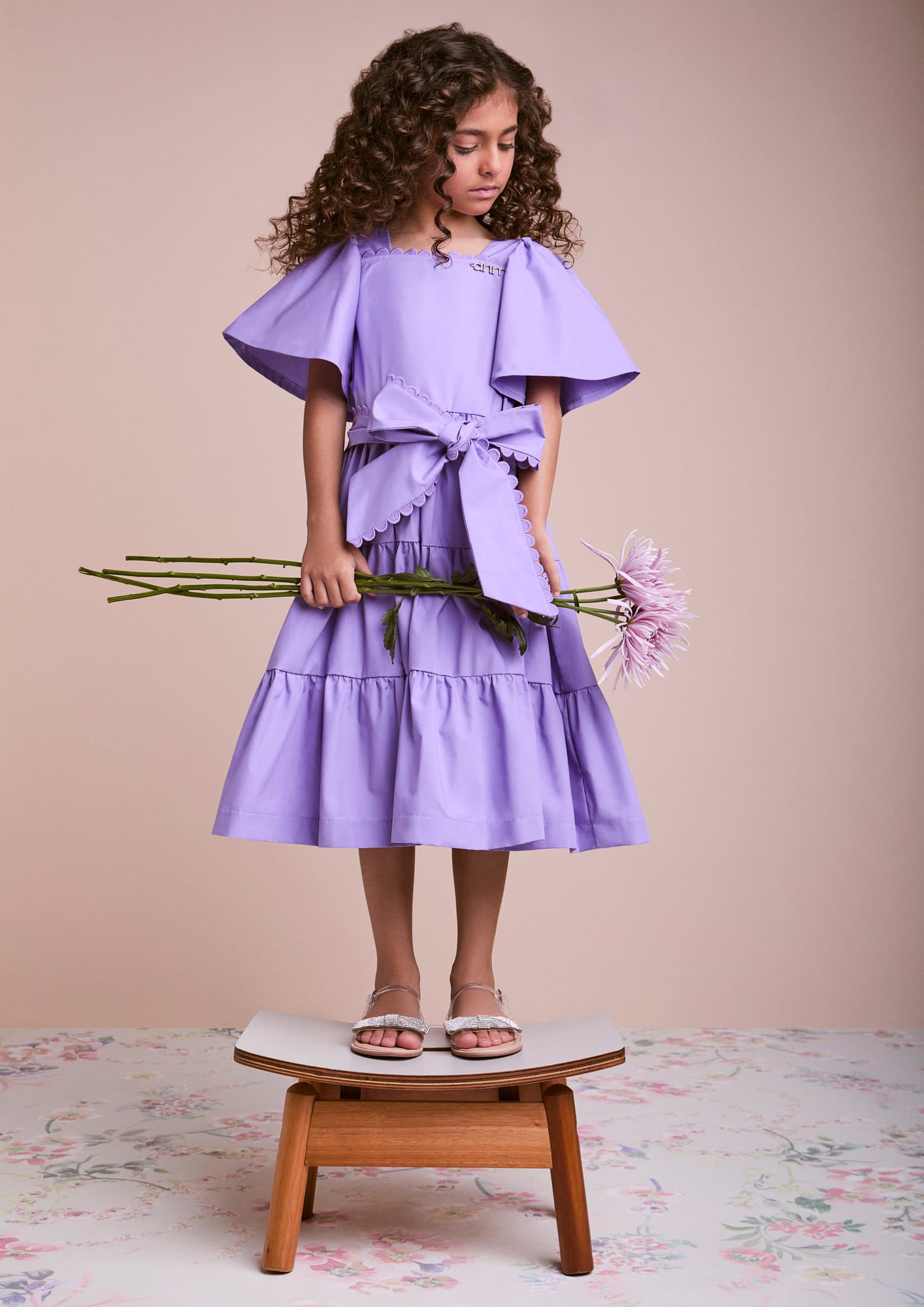 Vestido Infantil Animê Verão Lilás com Laço