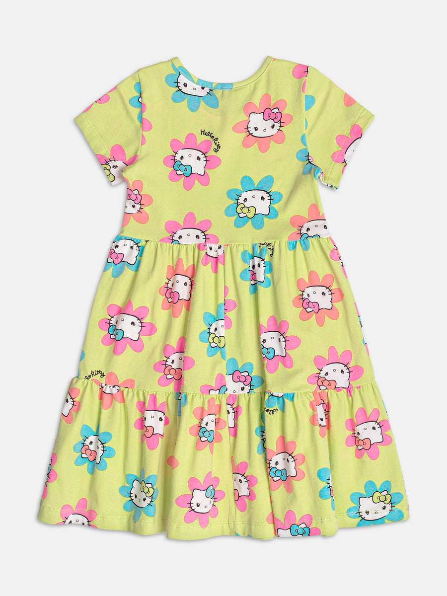 Vestido Infantil Momi Verão Florzinha Hello Kitty Verde