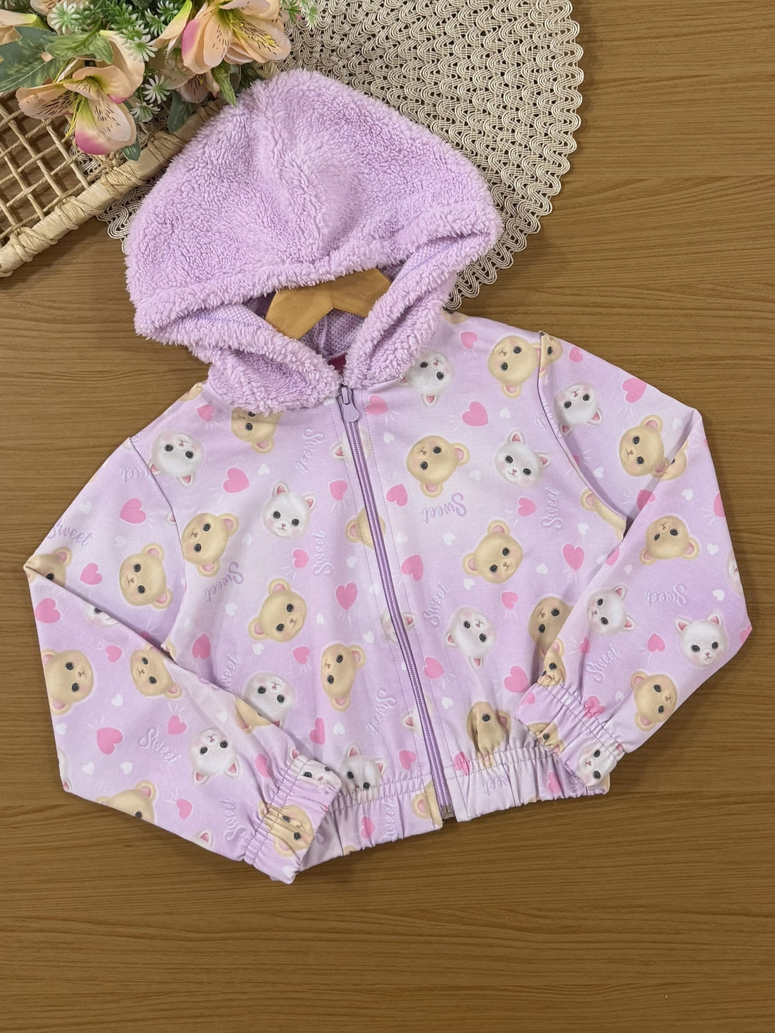 Conjunto Infantil Cinti Inverno com Shorts e Jaqueta Lilás Bichinhos Sweet