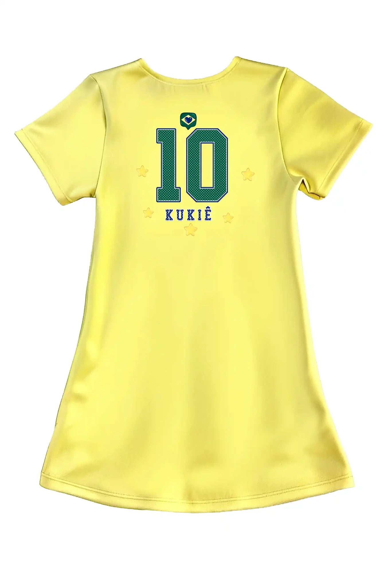 Vestido Infantil Kukiê Amarelo Ursinha Brasil Copa do Mundo