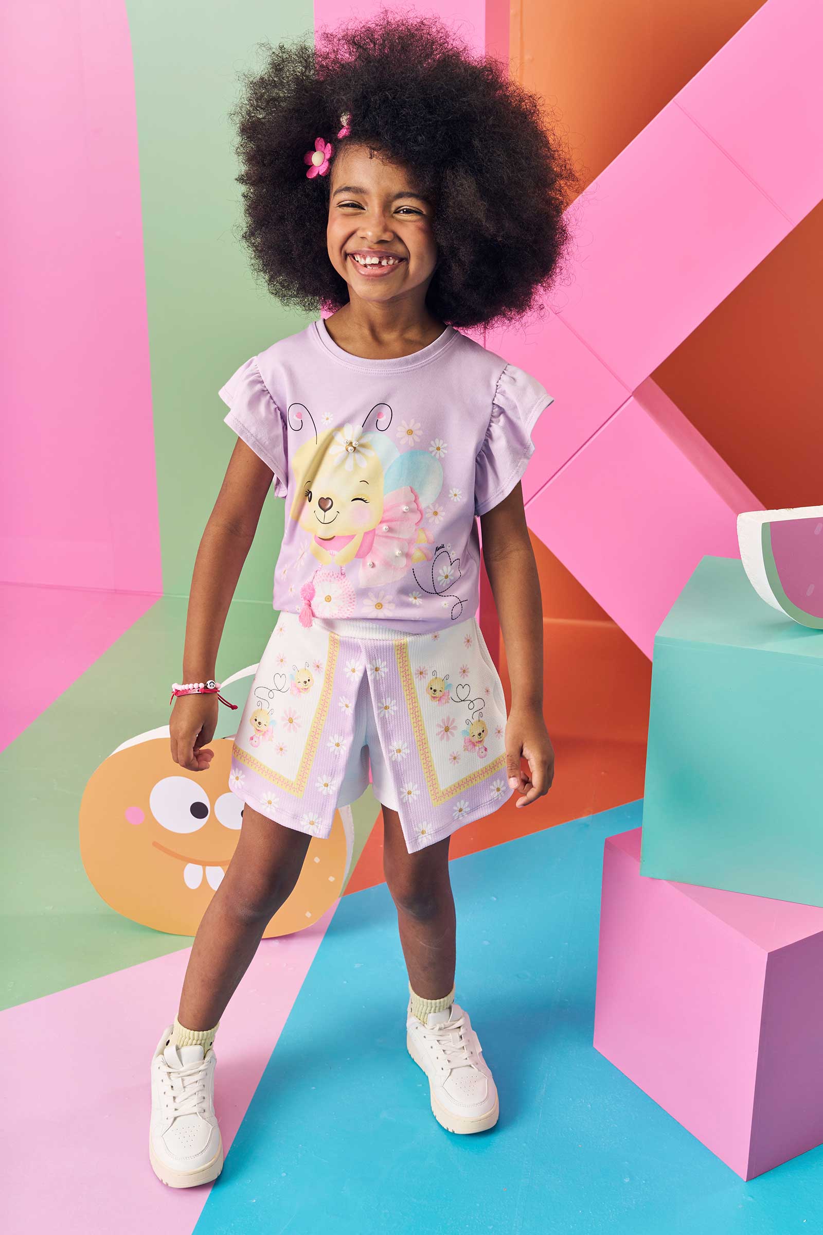 Conjunto Infantil Kukiê Verão Shorts e Blusa Lilás Abelhinha