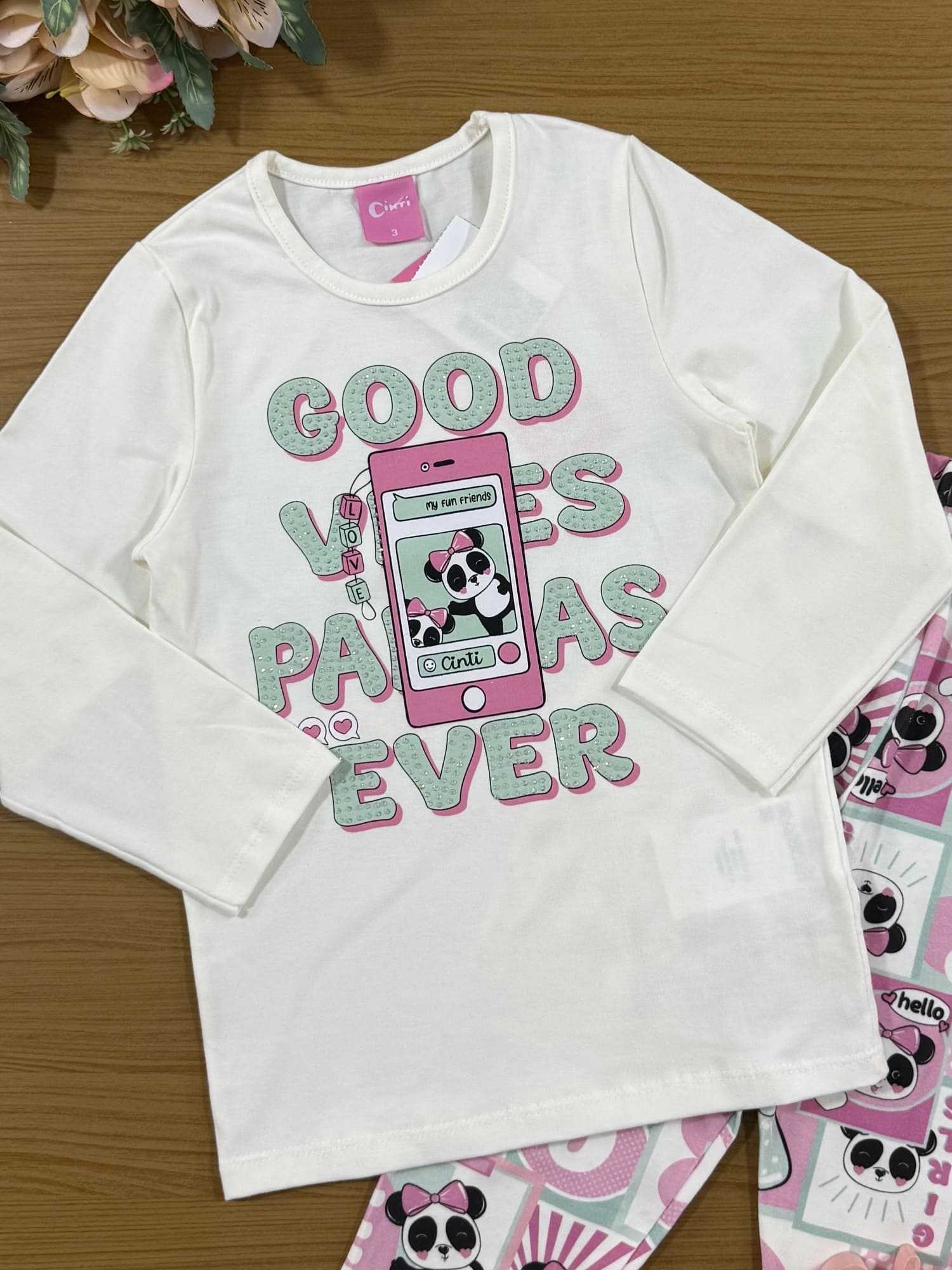 Conjunto Infantil Cinti Inverno Calça Legging e Blusa Manga Longa Pandinha