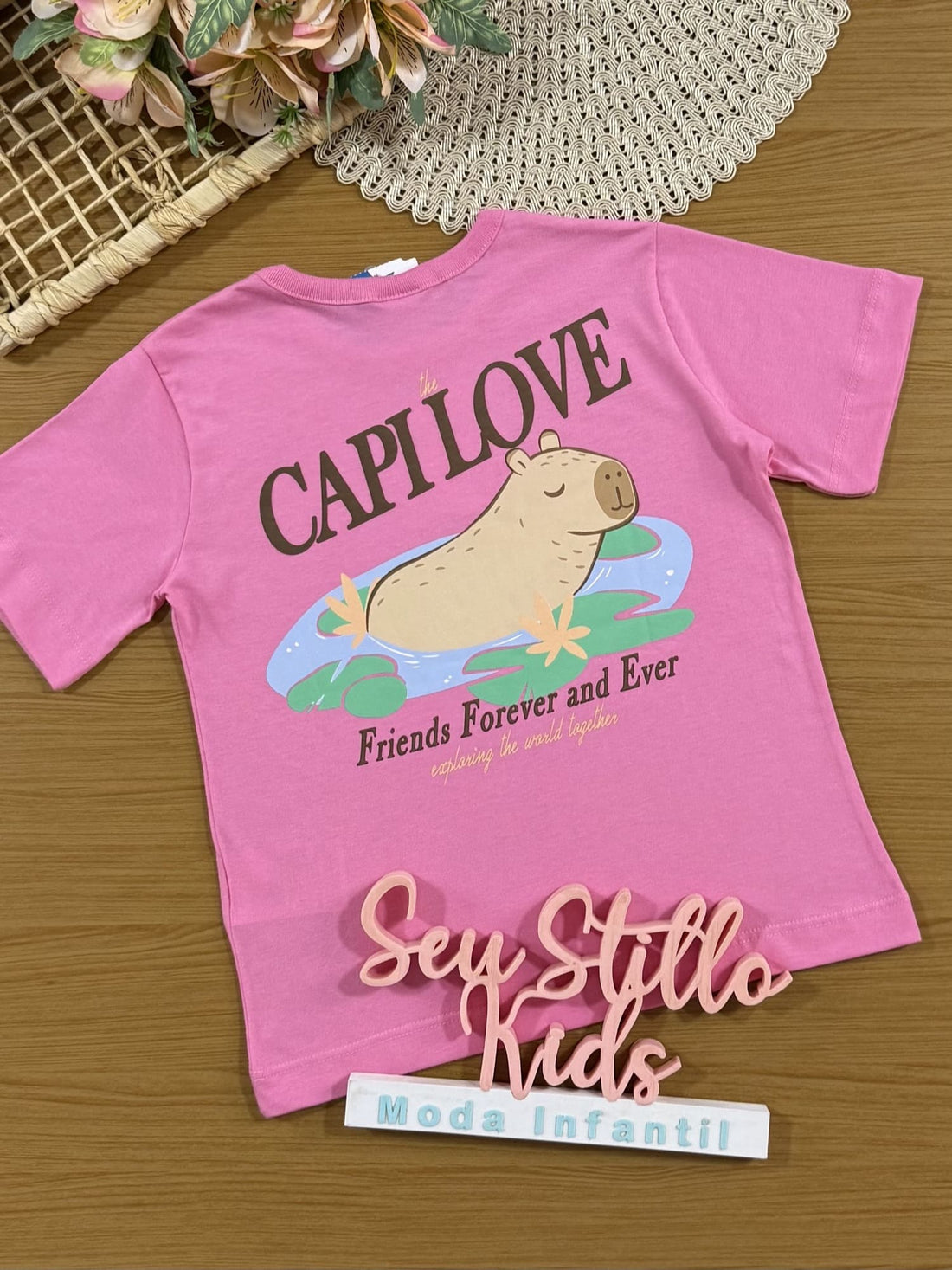 Blusa Infantil Brandili Rosa Capivara Love