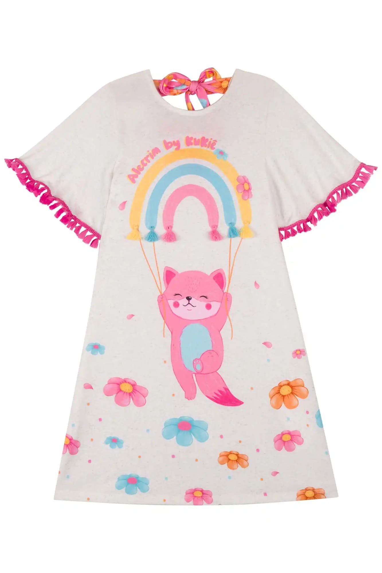 Vestido Infantil Kukiê Verão Off White Arco-Íris