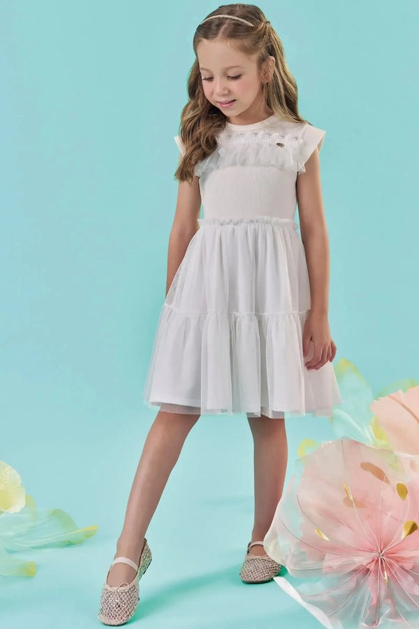 Vestido Infantil Kukiê Verão Off White em Tule