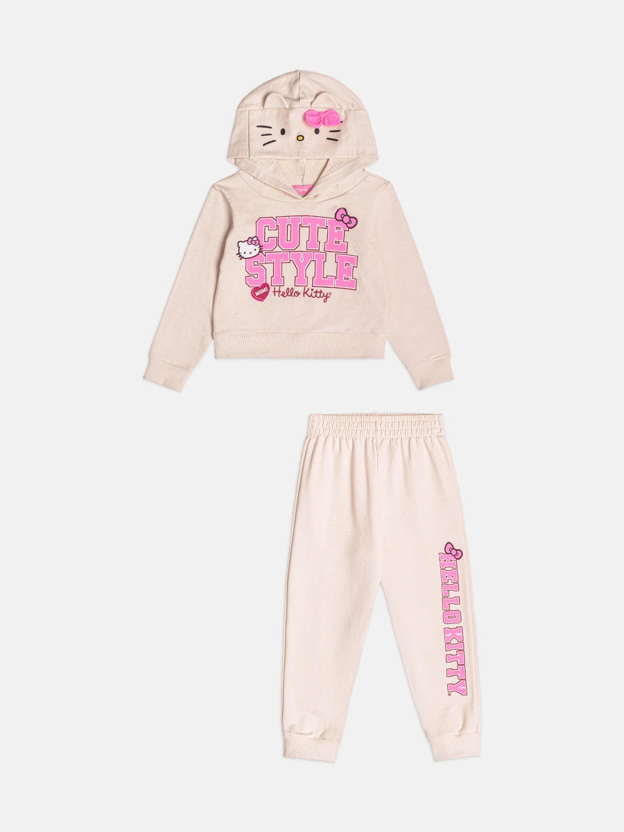 Conjunto Infantil Momi Inverno com Calça e Moletom Bege Hello Kitty Cute Style
