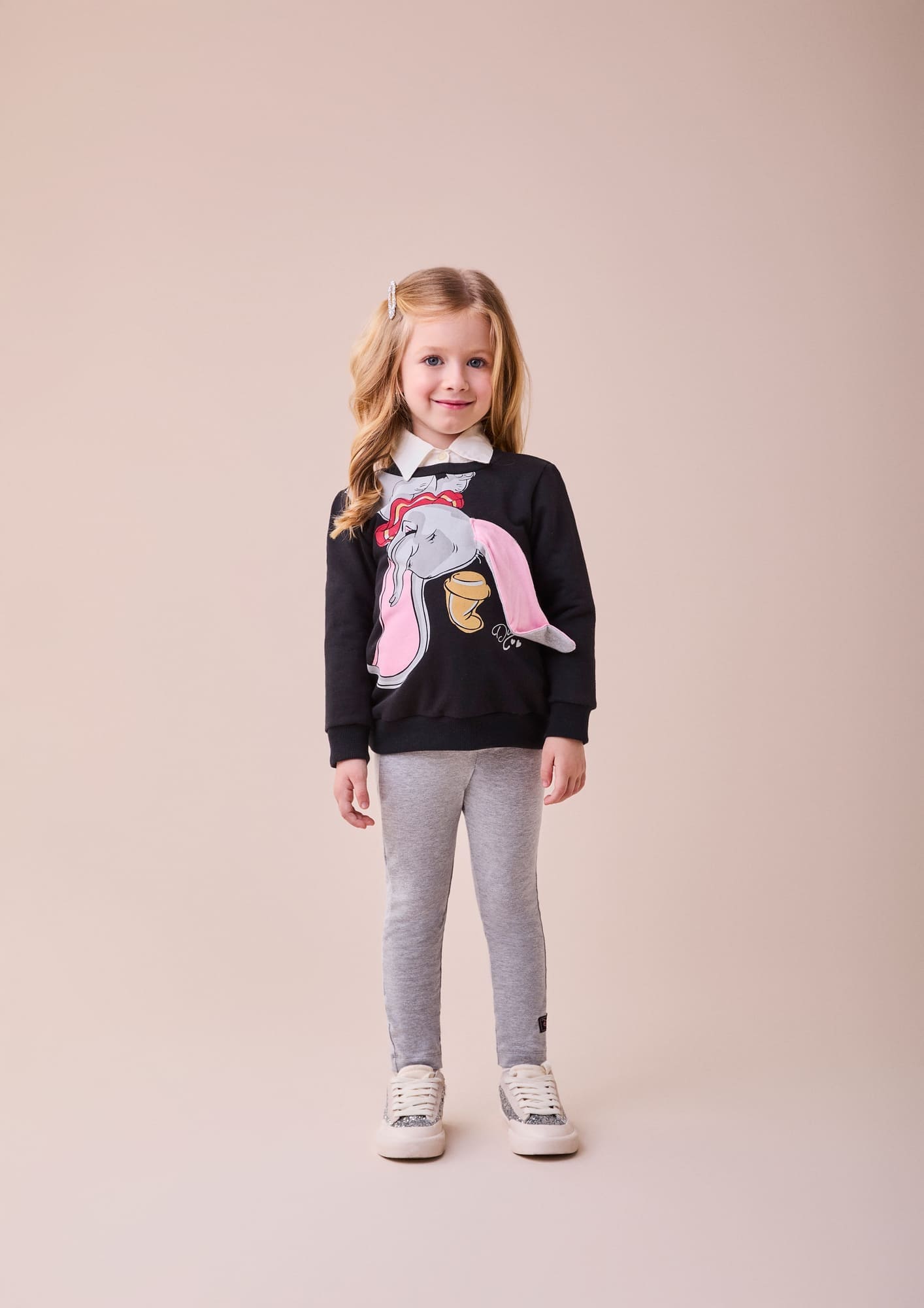 Conjunto Infantil Momi Inverno com Calça e Casaco Preto Dumbo