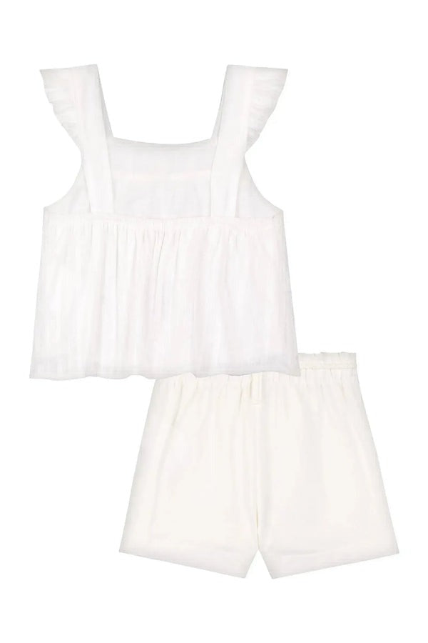 Conjunto Infantil Kukiê Verão com Shorts Off White e Blusa Branca