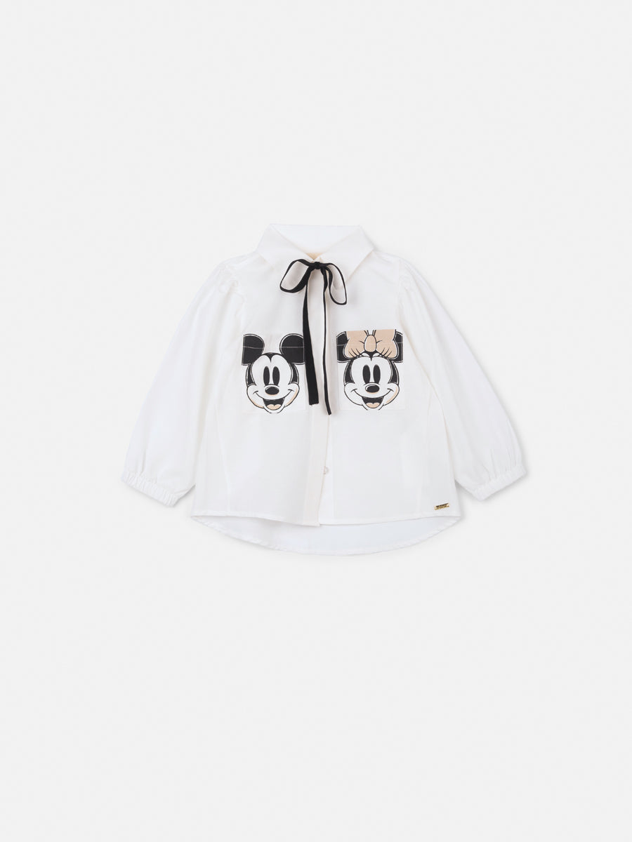 Blusa Infantil Animê Inverno com Gola e Manga Longa Branco Minnie e Mickey Disney