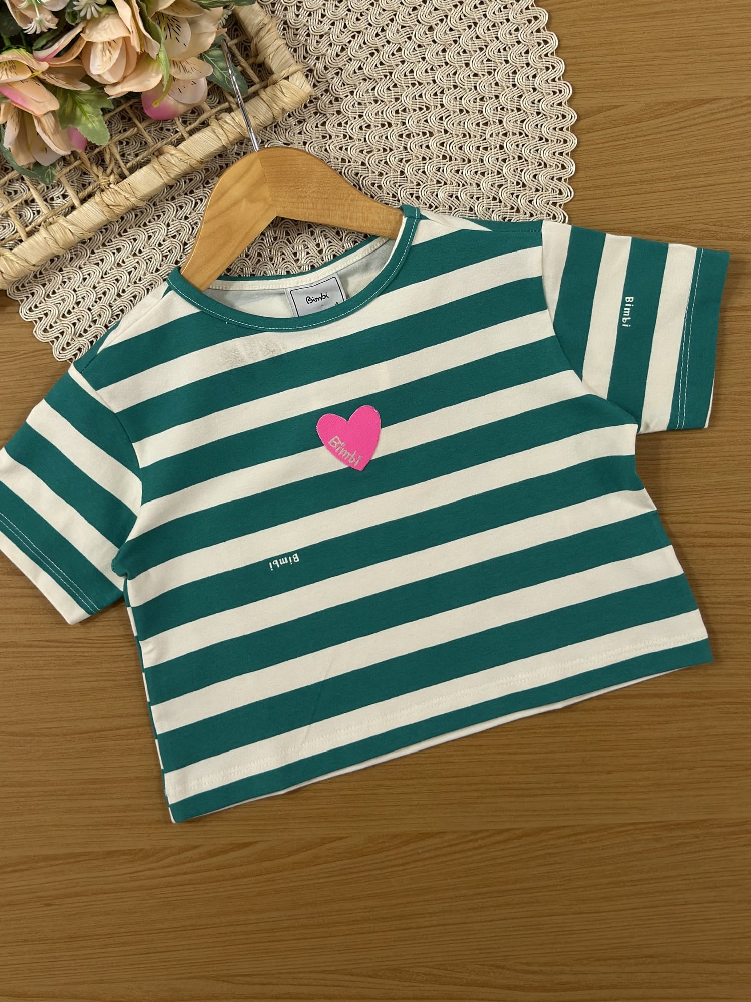 Conjunto Infantil Bimbi Inverno com Shorts e Blusa Verde Listrada