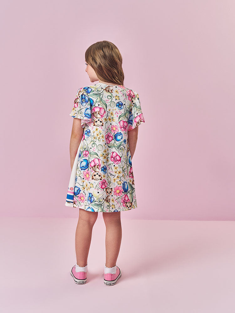 Vestido Infantil Cinti Verão Branco Oncinha Floral