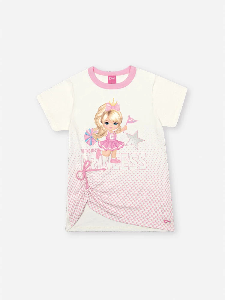 Conjunto Infantil Cinti Verão com Calça Legging Rosa Holografico e Blusa Lider de Torcida