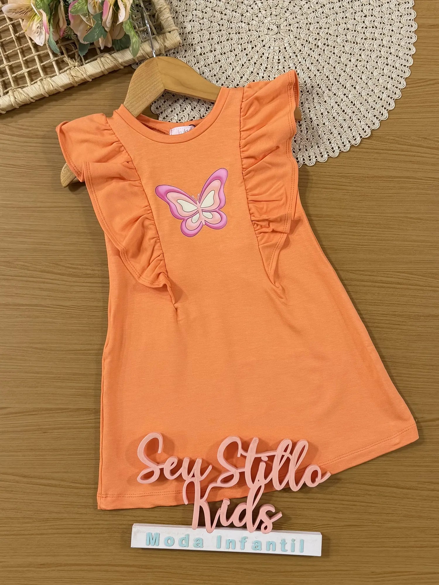 Vestido Infantil Kukie Laranja Borboleta