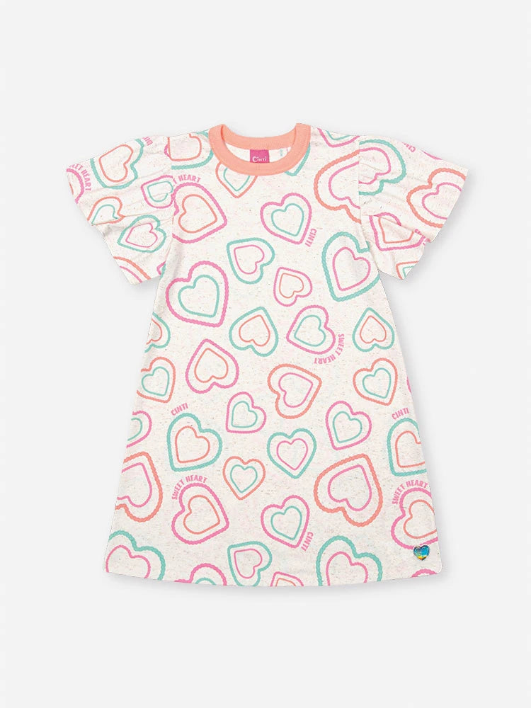 Vestido Infantil Cinti Verão Off White Corações Coloridos