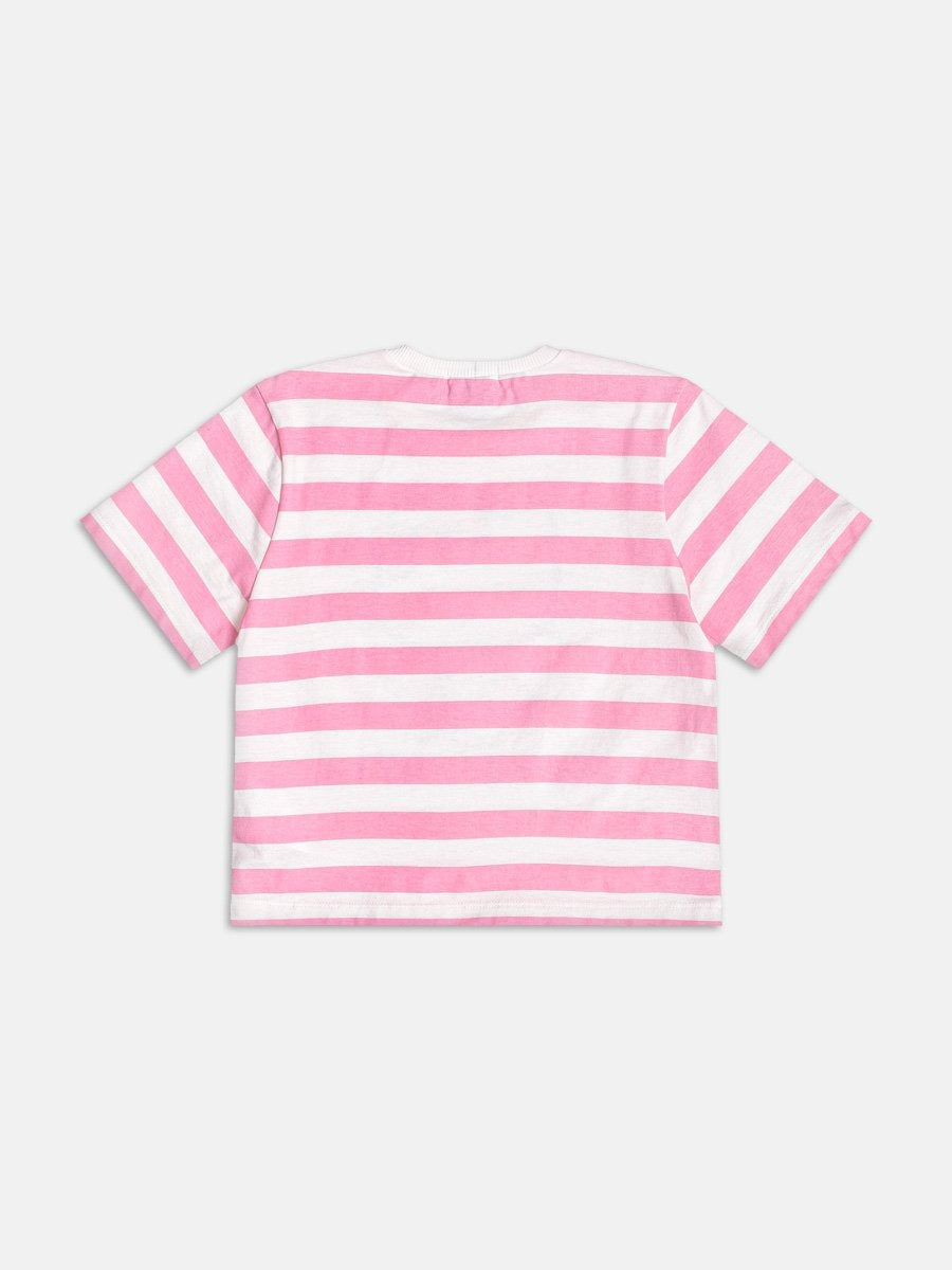 Blusa Infantil Momi Verão Listrada Rosa Hello Kitty