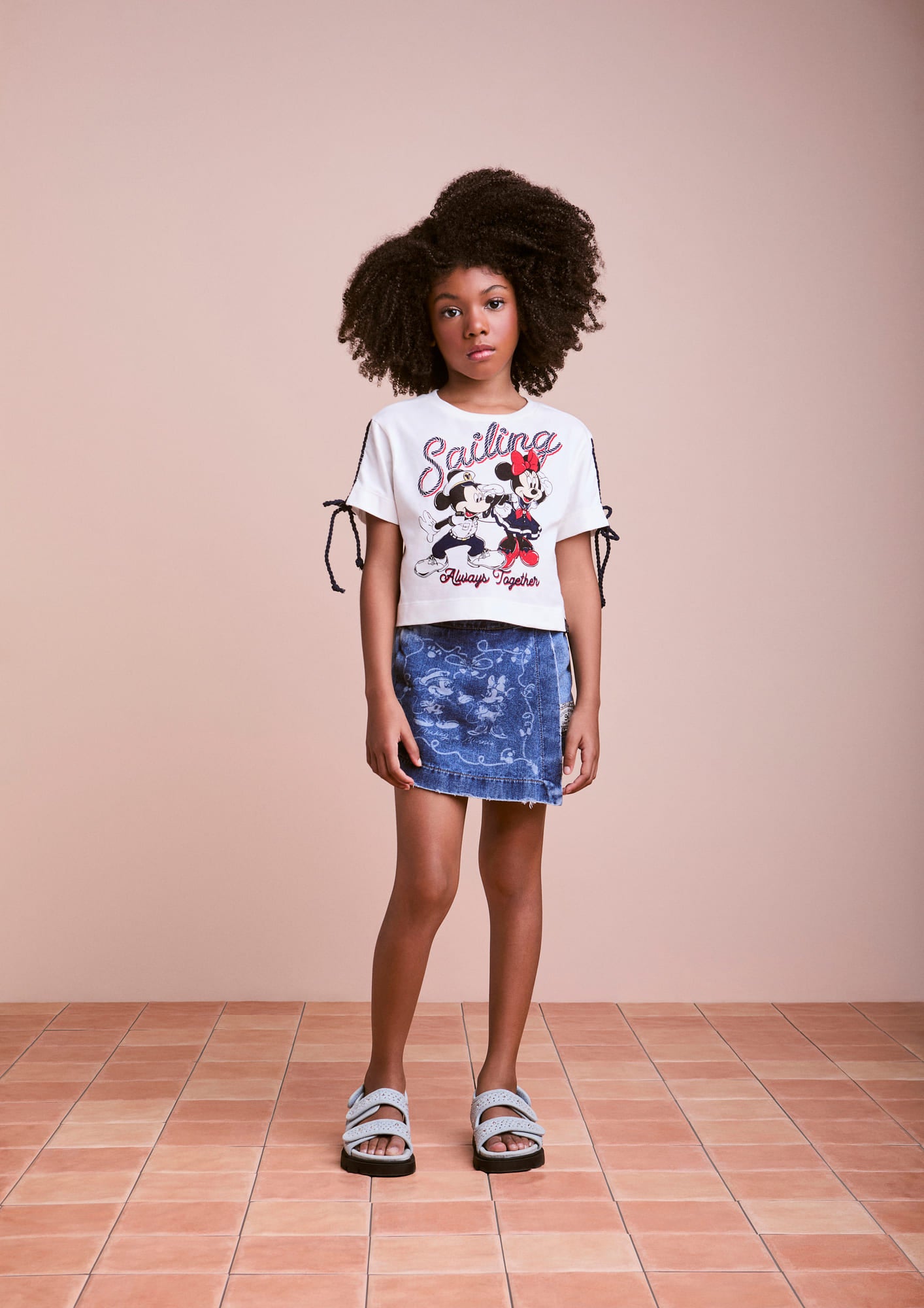 Shorts Saia Infantil Animê Verão Jeans Minnie e Mickey Marinheiros Disney