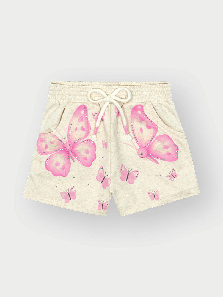 Conjunto Infantil Cinti Verão com Shorts e Blusa Off White Borboletas