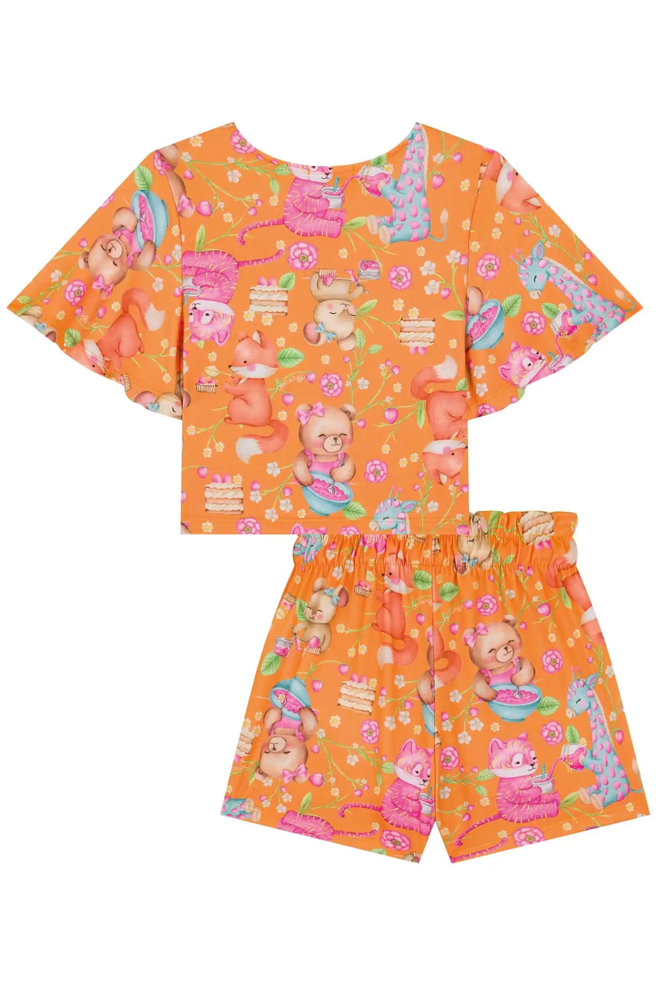 Conjunto Infantil Kukiê Verão com Shorts e Blusa Laranja Tigre