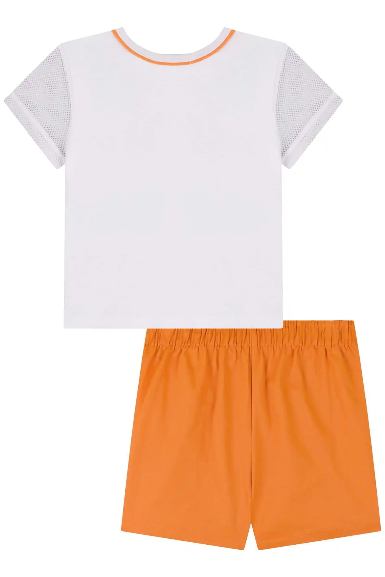 Conjunto Infantil Kukiê Verão com Shorts Saia Laranja e Blusa Branca Tropical