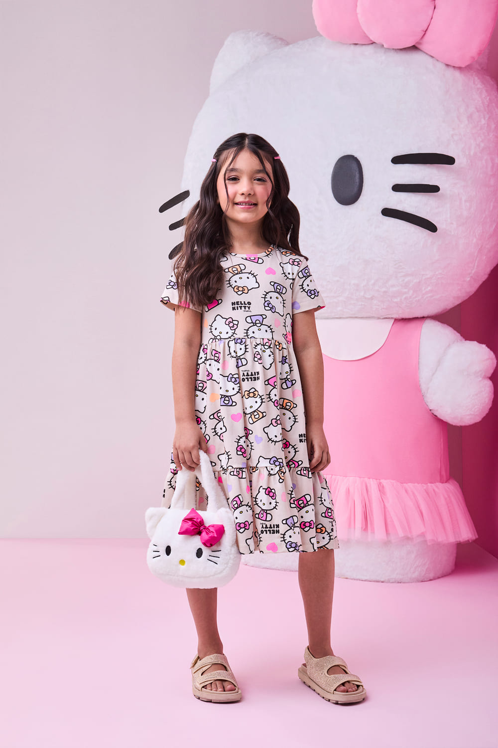 Vestido Infantil Momi Verão Bege Hello Kitty