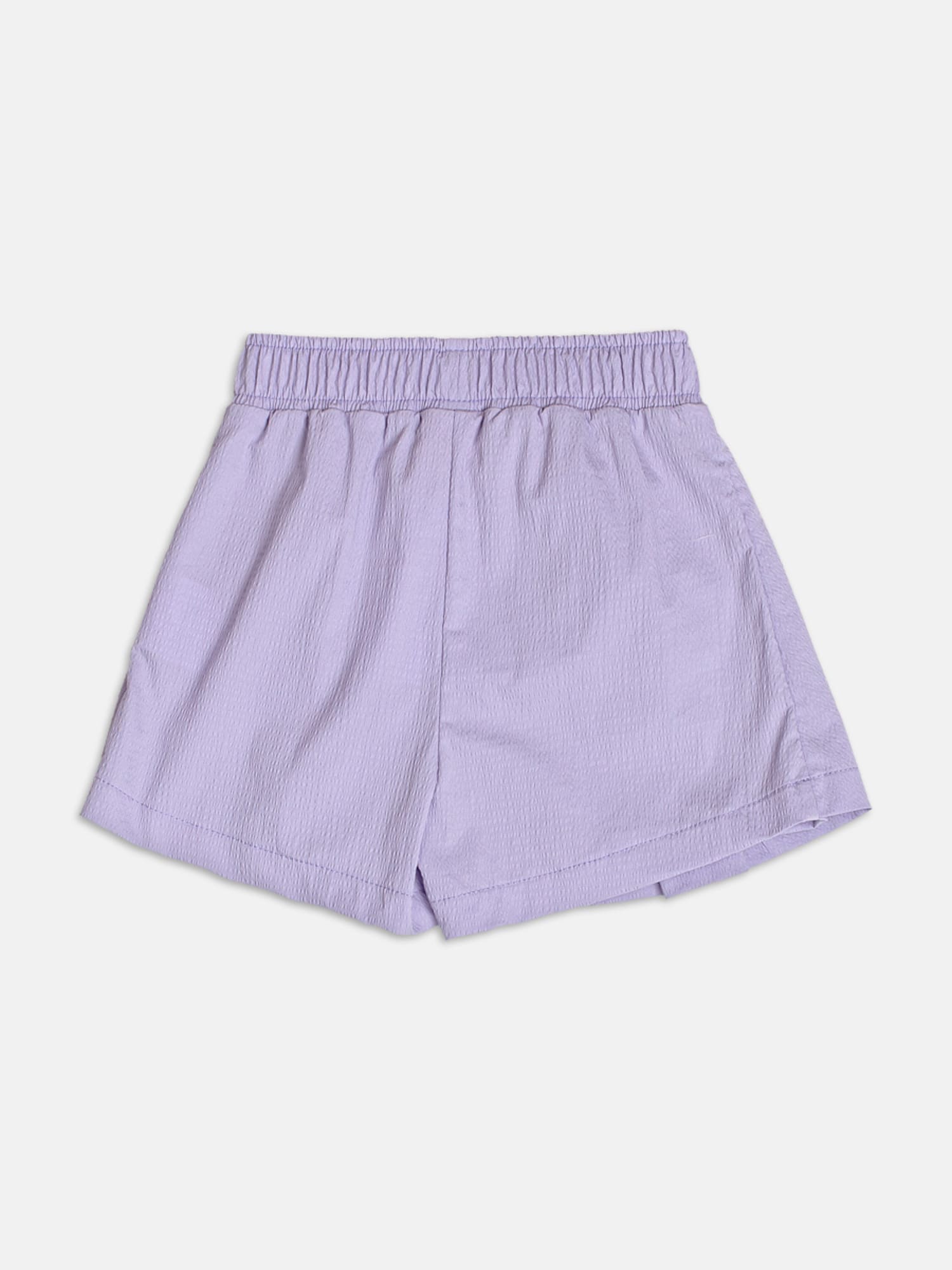 Conjunto Infantil Momi Verão com Shorts Saia Lilás e Blusa Branca Laço