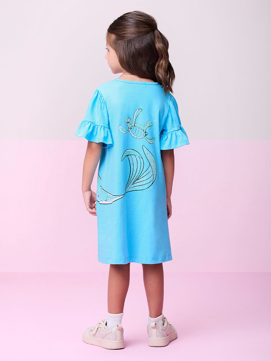 Vestido Infantil Momi Verão Azul Ariel Disney
