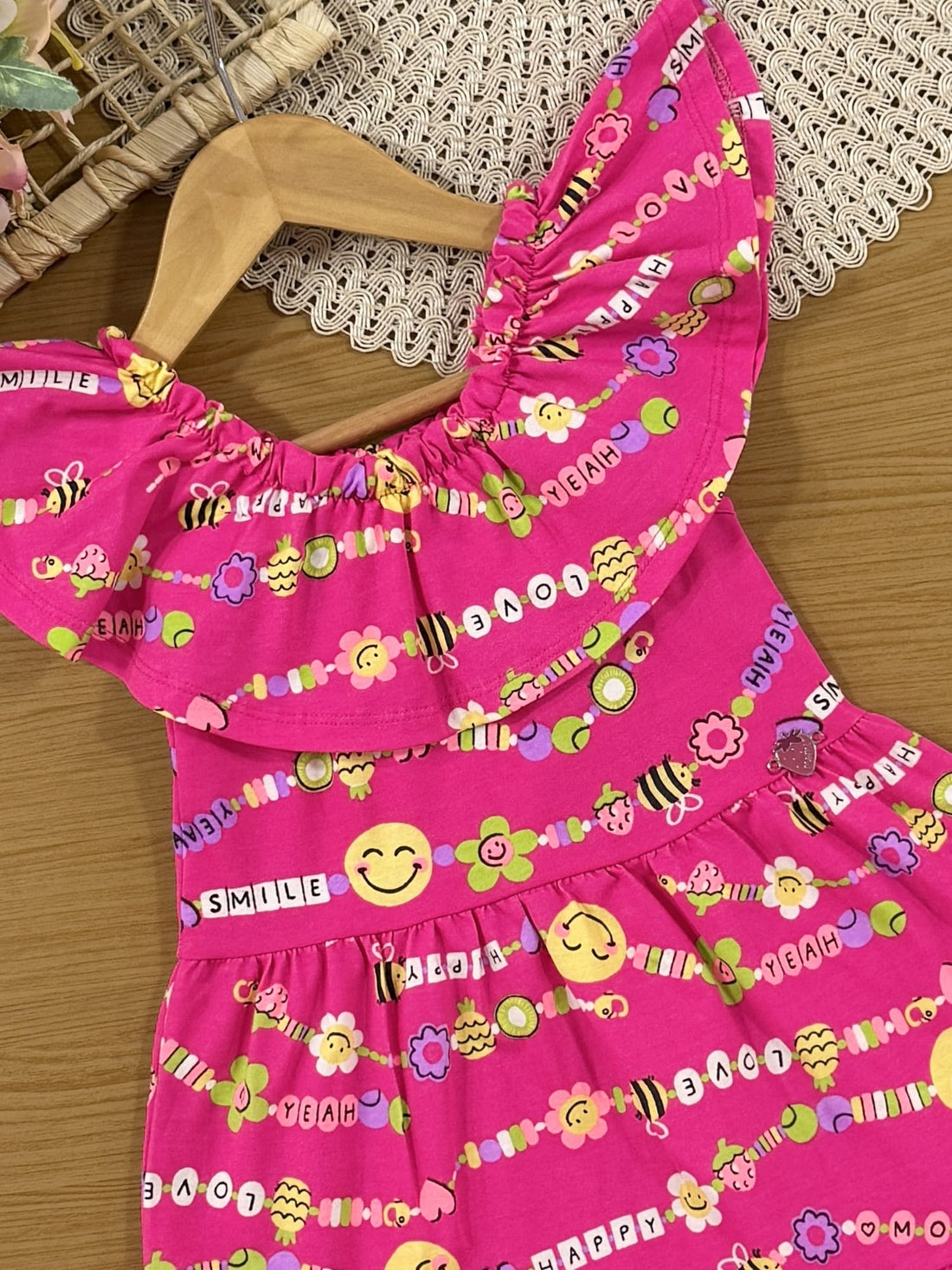 Vestido Infantil Momi Verão Rosa Pulseirinhas