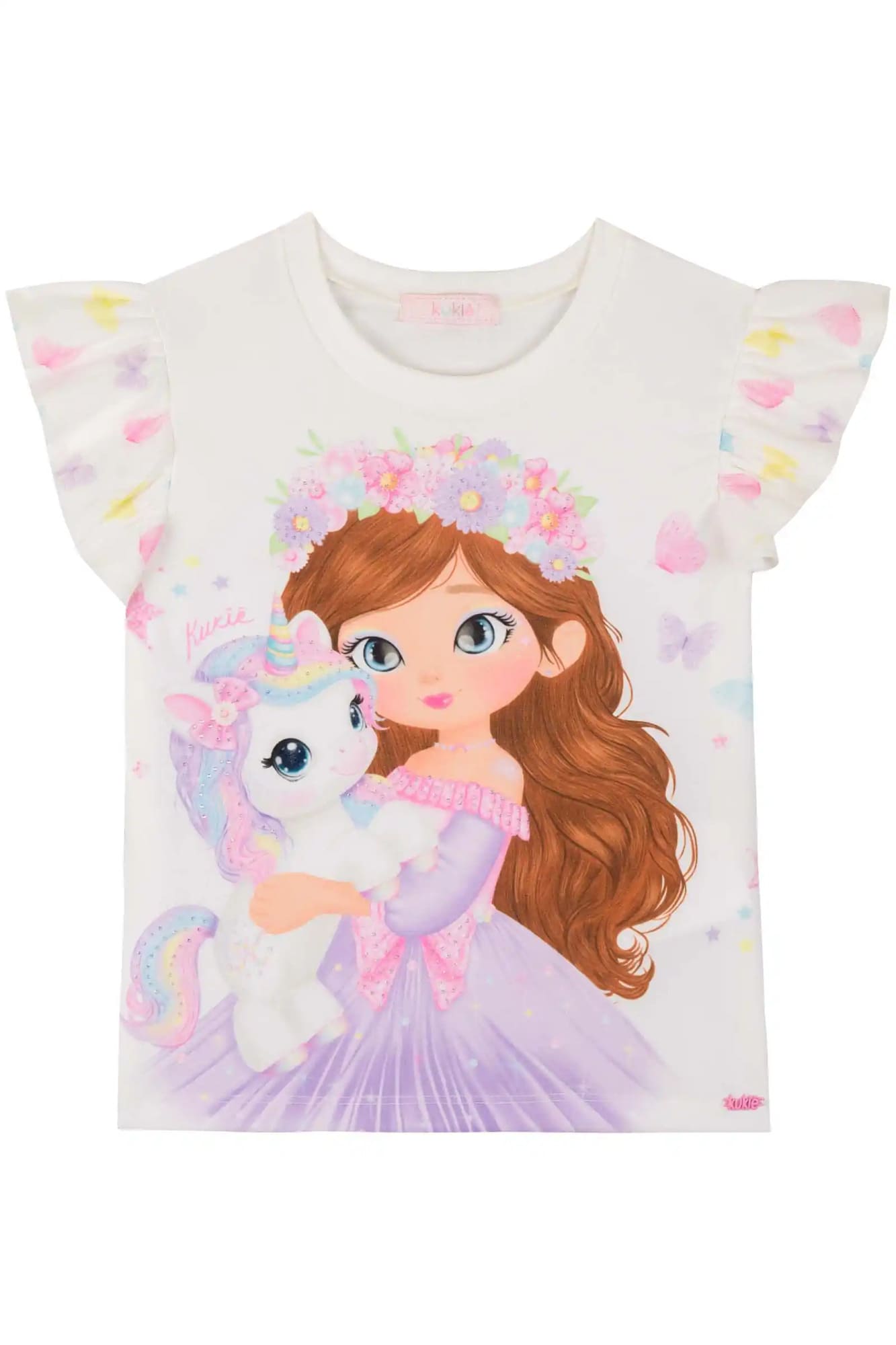 Blusa Infantil Kukiê Verão Branca Menina e Unicórnio