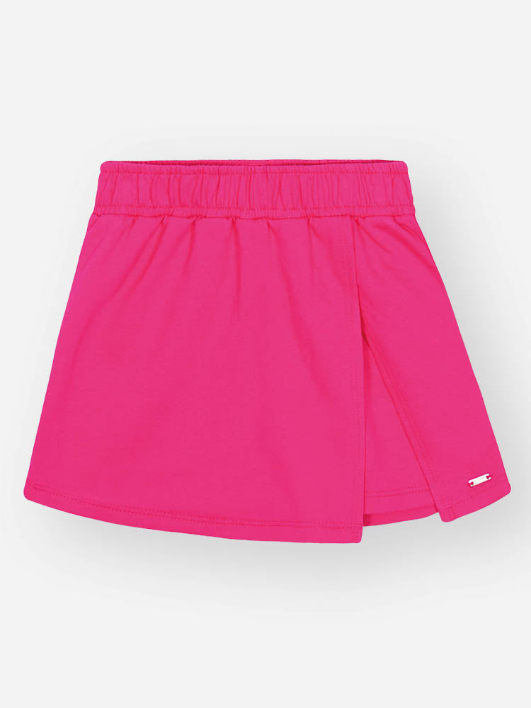 Conjunto Infantil Cinti Verão com Shorts Saia Rosa e Blusa Branca Coração Pompon