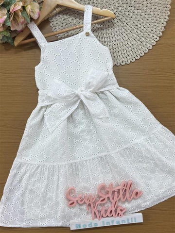 Vestido Infantil Bimbi Verão com Laço em Laise Branco