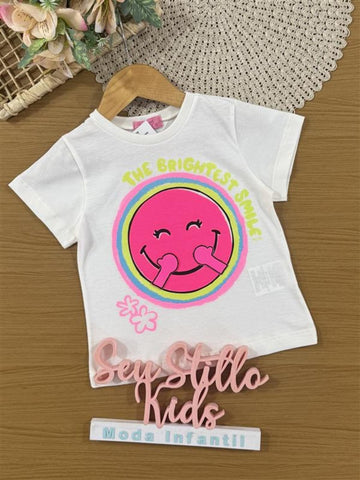 Blusa Infantil Momi Verão Branca Emoji Smile