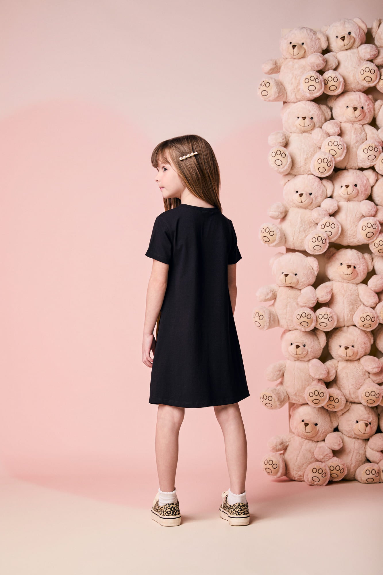 Vestido Infantil Momi Inverno Preto Ursinho Lacinho