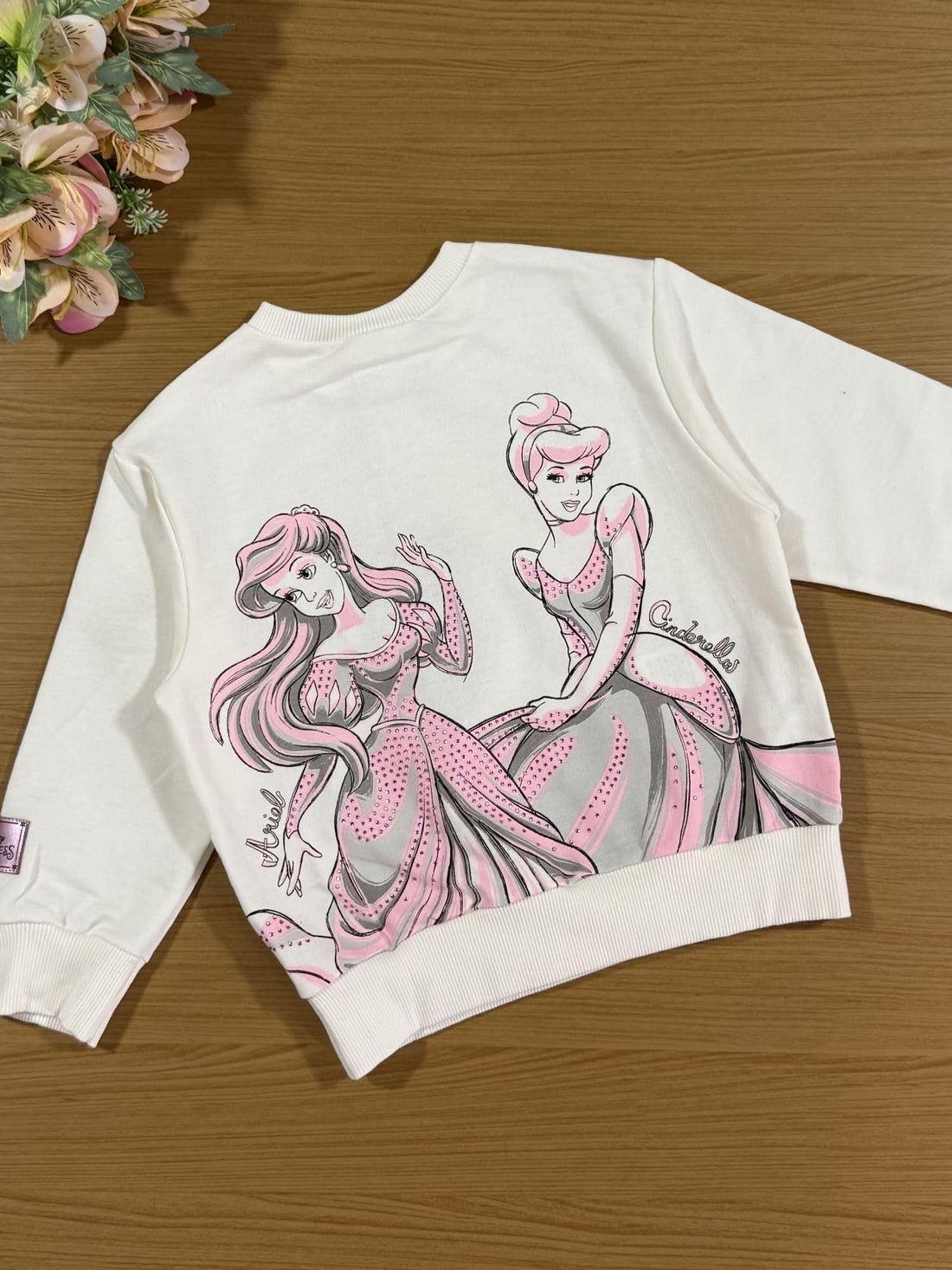 Casaco Infantil Animê Inverno Sem Flanela Branco Princesas com Strass Disney