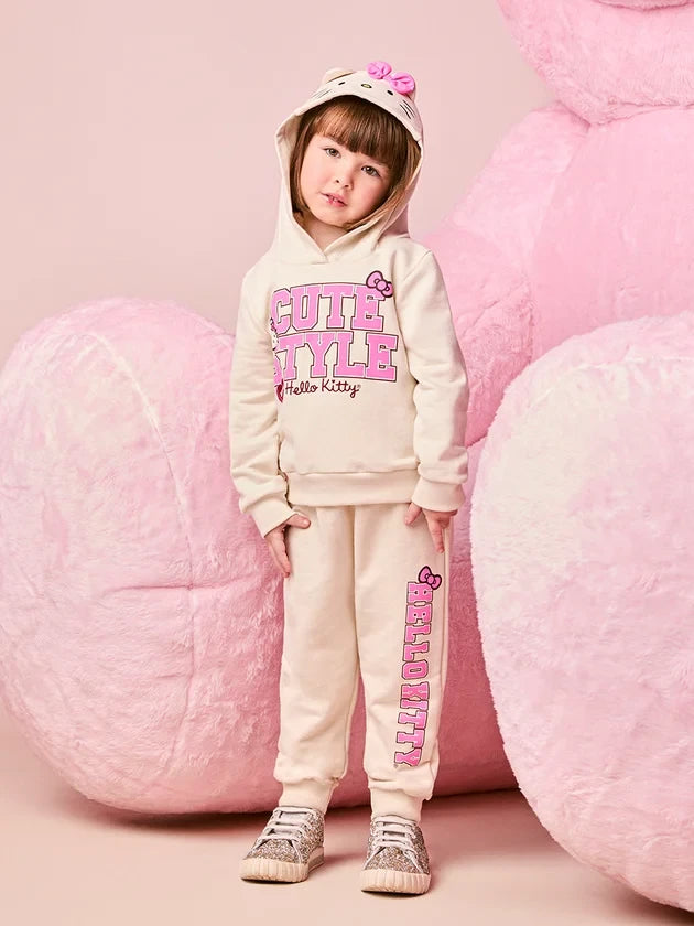 Conjunto Infantil Momi Inverno com Calça e Moletom Bege Hello Kitty Cute Style