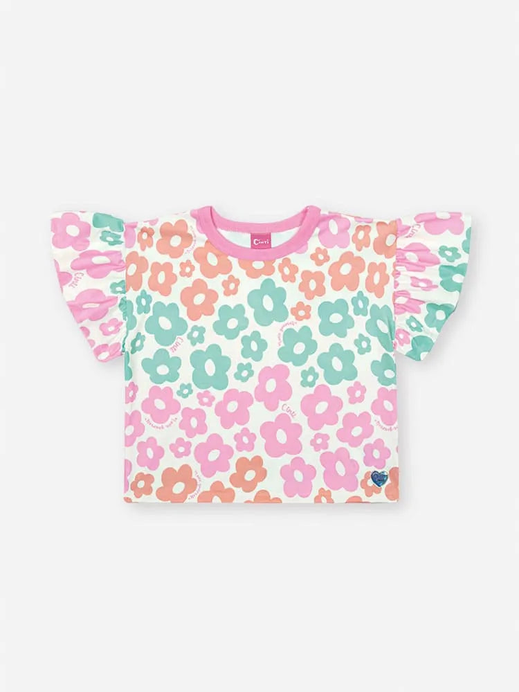 Conjunto Infantil Menina Cinti com Shorts e Blusa Flores Coloridas