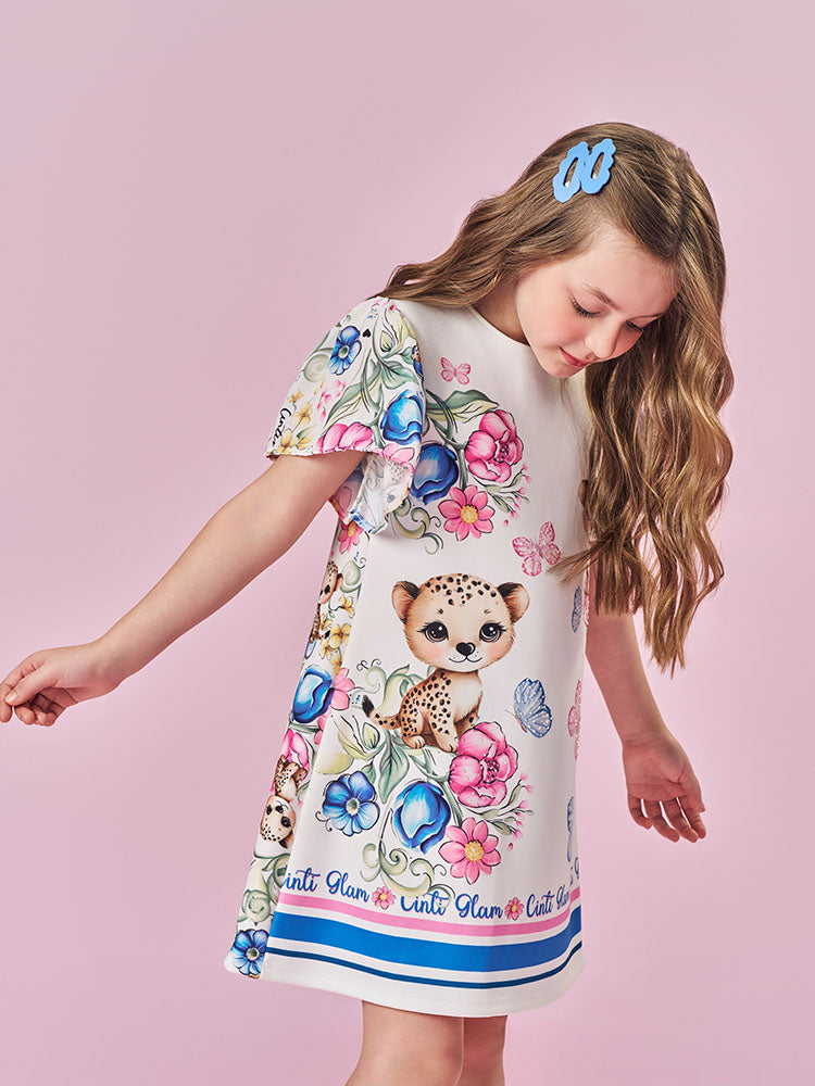 Vestido Infantil Cinti Verão Branco Oncinha Floral