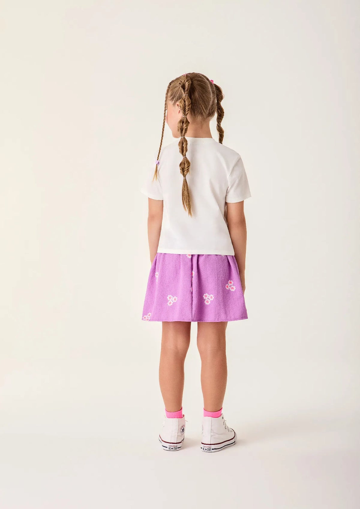 Conjunto Infantil Menina Bimbi Saia Roxa Florzinhas e Blusa Gatinha Strass