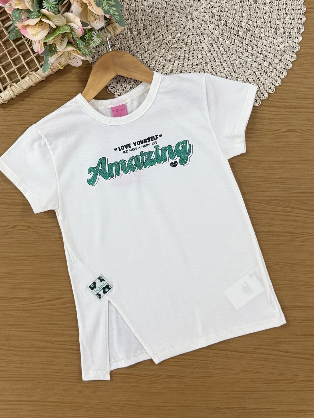 Conjunto Infantil Belime Verão com Shorts Ciclista e Blusa Branca Amazing