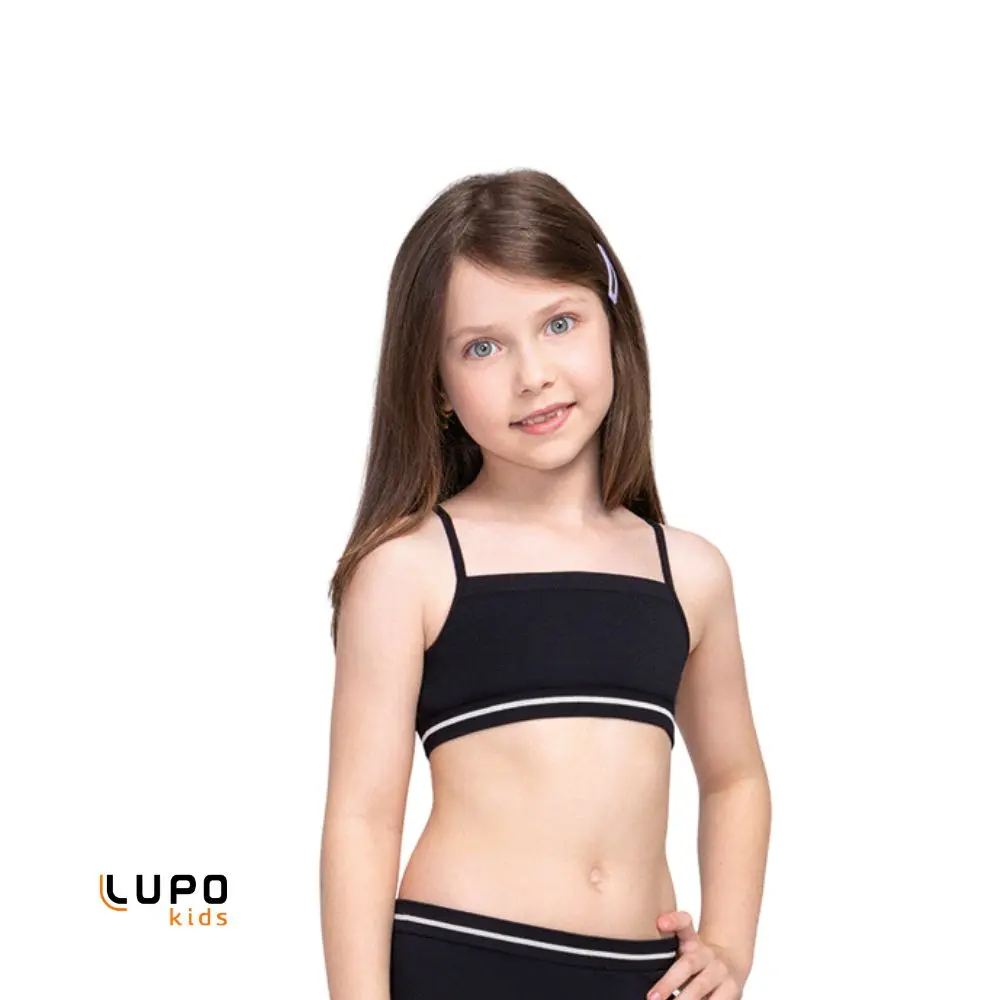 Top Infantil Sem Costura Lobinha Lupo Sem Bojo Preto