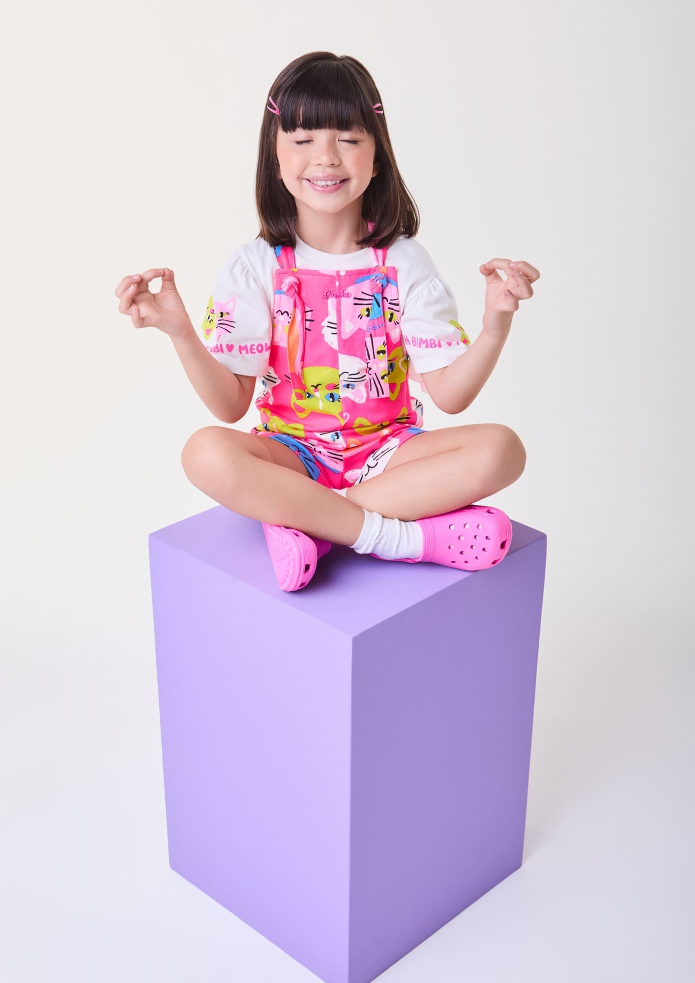 Jardineira Infantil Bimbi Verão Rosa Gatinhas