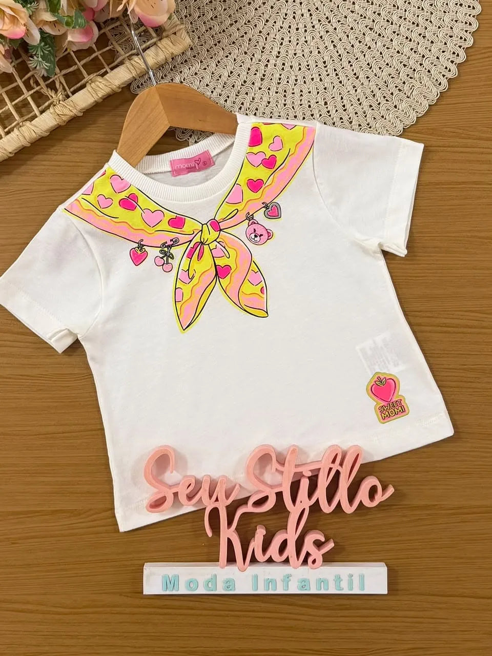 Blusa Infantil Menina Momi Branca Lacinho