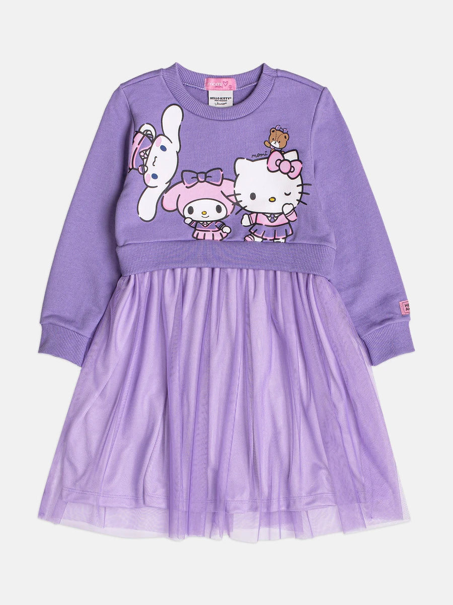Vestido Infantil Momi Inverno Lilás com Tule Hello Kitty