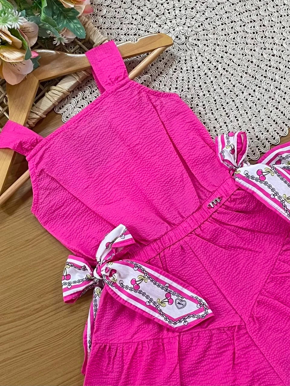 Macacão Curto Infantil Menina Momi Rosa com Laço