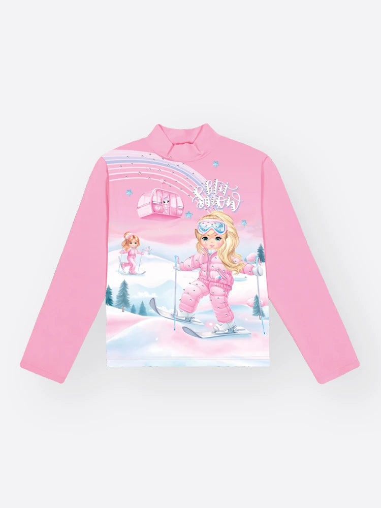 Blusa Infantil Cinti Inverno Manga Longa Térmica Rosa Menininha na Neve