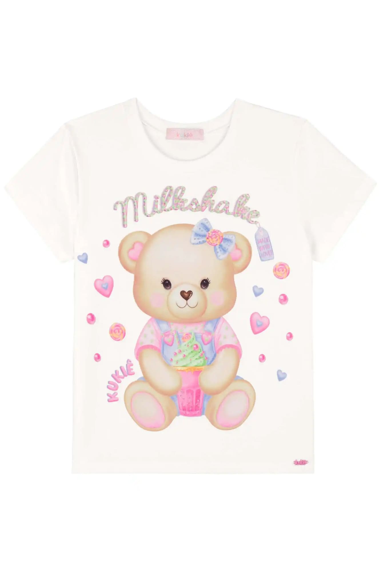 Blusa Infantil Kukiê Verão com Strass Branco Ursinha