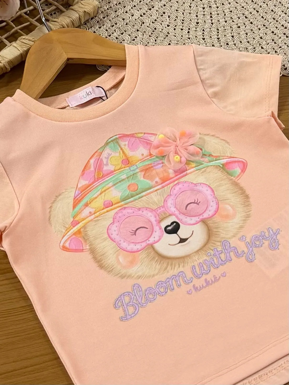 Blusa Infantil Menina Kukiê Salmão Ursinha Bloom
