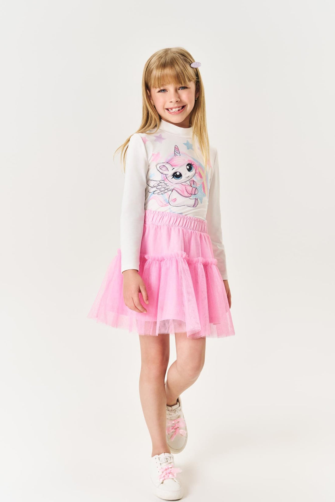 Blusa Infantil Cinti Inverno Manga Longa Térmica Off White Unicórnio