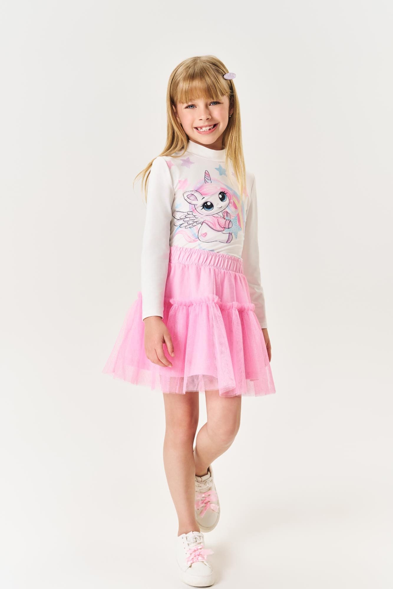 Blusa Infantil Cinti Inverno Manga Longa Térmica Off White Unicórnio